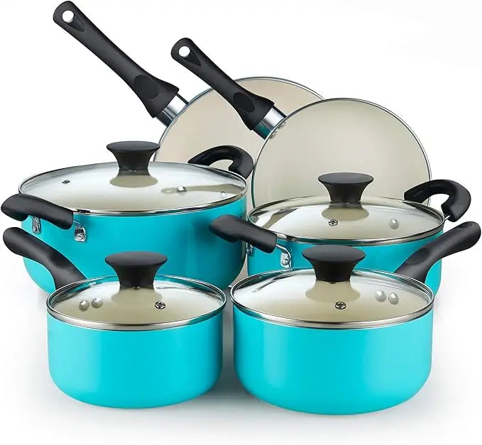 Home Pots and Pans Set Nonstick, 10-Piece Ceramic Kitchen Cookware Sets, Nonstick Cooking Set with Saucepans, Frying Pans