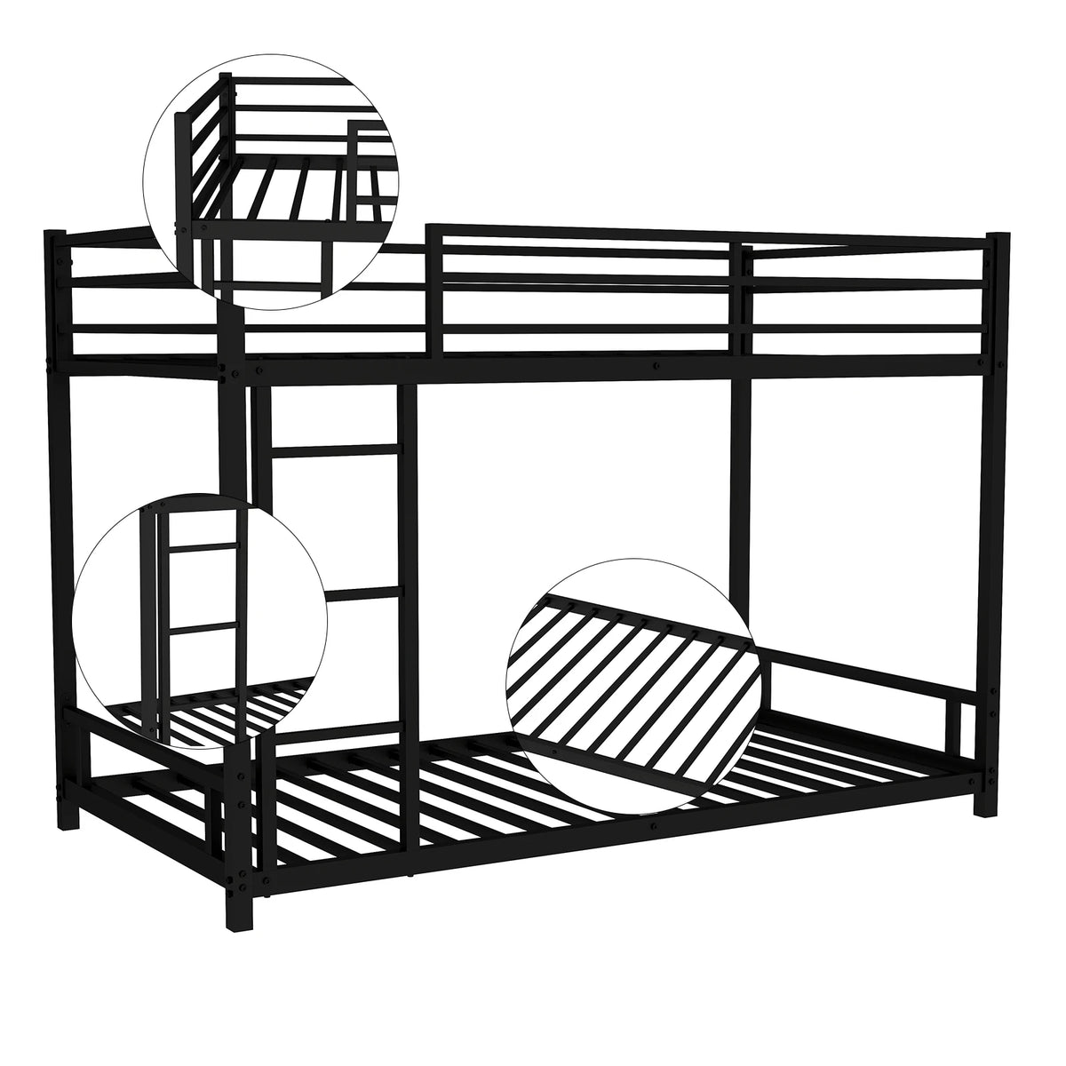 Heavy Duty Twin Bunk Bed Frame with 3-Step Ladder, Low Profile Metal Bed 54" Height, Space Saving Bunkbed with Guardrails, 400 LBS Capacity, Black