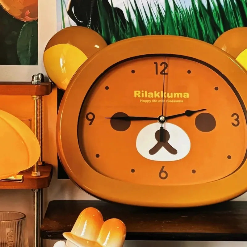 Rilakkuma Inspired Cute Silent Wall Clock Sweep Second Decorative Clock for Kids Bedroom Living Room Home Decor
