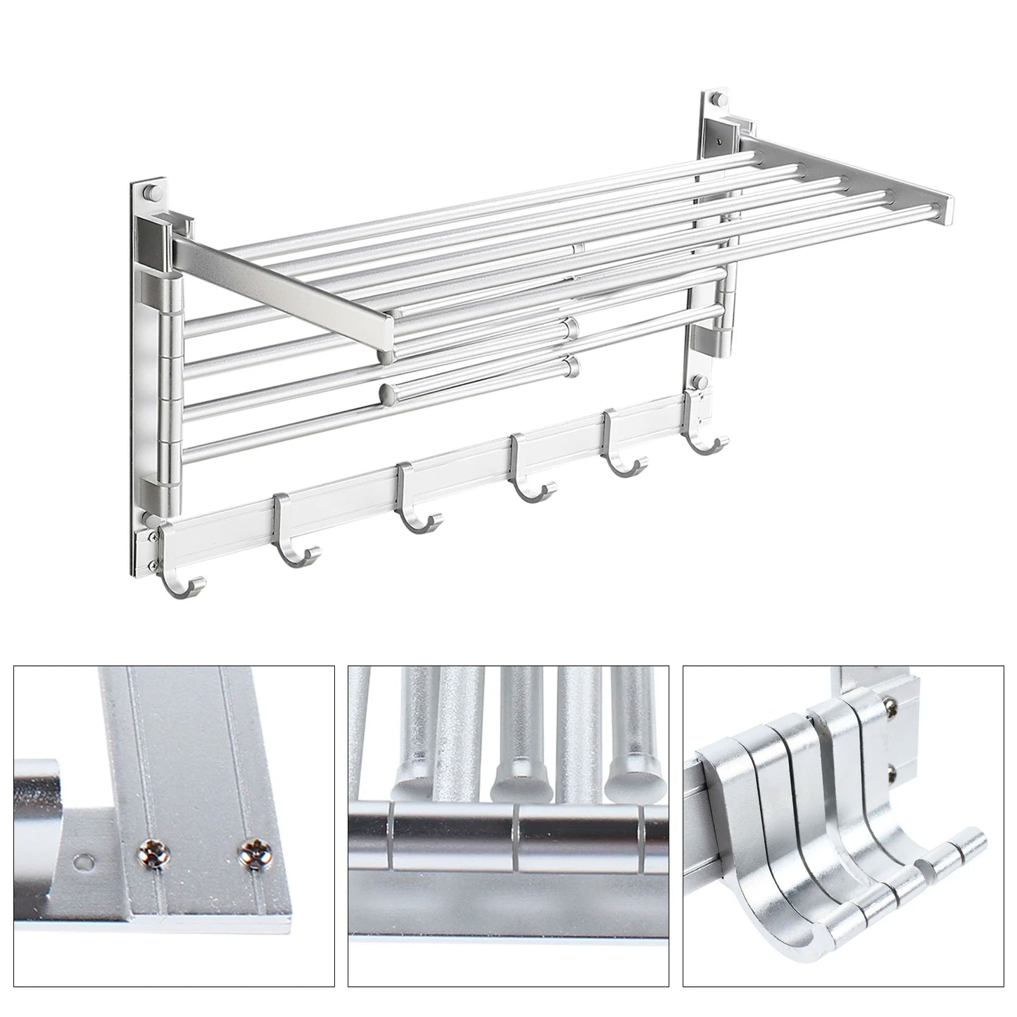 40cm Modern Space Aluminum Towel Bar with Hooks & Swing Arms - Durable Bathroom & Laundry Room Accessory (Available in Black & S