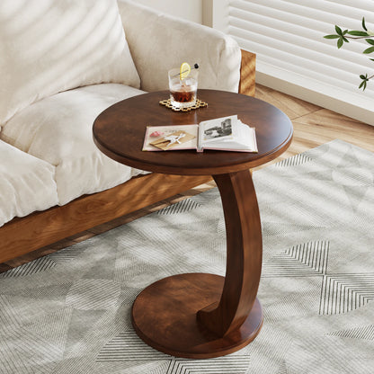 Tribesigns Mid Century Round End Table, Wood C-Shaped Side Table, Small Couch Side Table, Retro Side Table