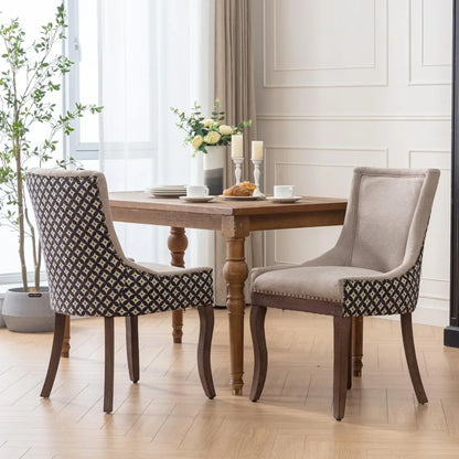 Modern Dining Chairs Set of 2 - High Back Upholstered Fabric Chairs with Solid Wood Legs for Dining Room