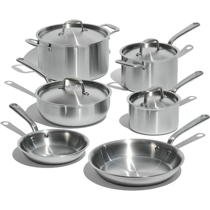10 Piece Stainless Steel Pot and Pan Set - 5 Ply Clad - Includes Stainless Steel Frying Pans, Saucepans, Cookware Set