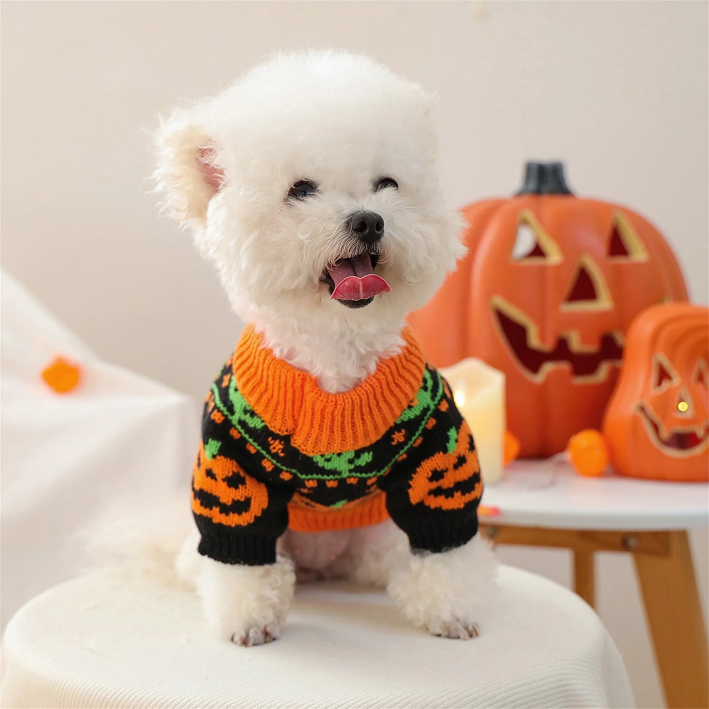 Halloween Ghost Costume for Dogs and Cats Pet Winter Fall Clothes Pumpkin Knitted Sweater Small Dog Cat Outfit