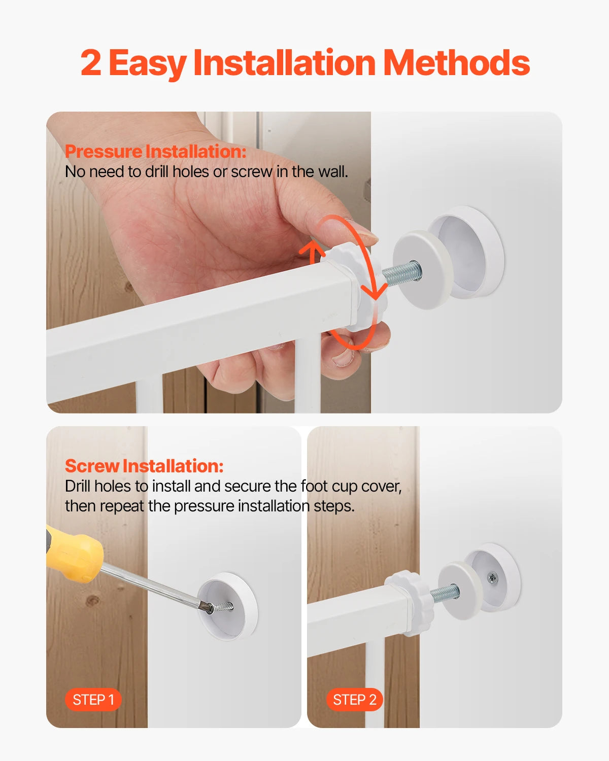 SucceBuy  Gate 28/30/36 Inches High Dog Gate Easy Step Walk Thru Child Pet Security Pressure Mount Kit Wall Cups Doorways