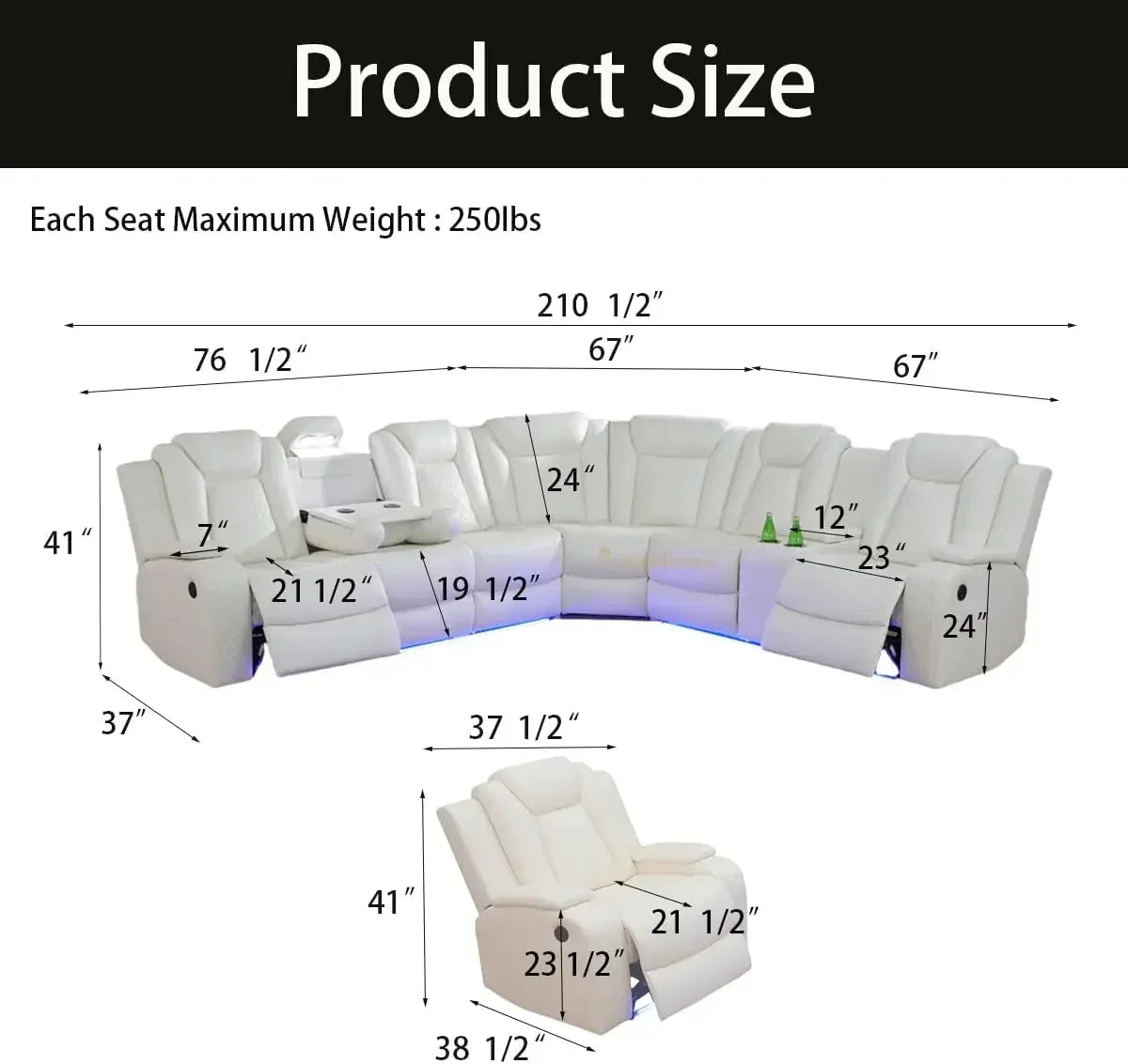 Hot salesLiving Room Furniture Reclining Sectional Sofa, Living Room Power Recliner Adjustable Sofa, Loveseat Chair with Storage