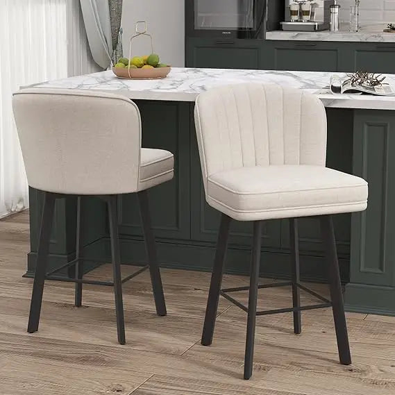 Swivel Counter Height Bar Stools Set of 2, 26'' Modern Barstools with Backs and Metal Legs, Upholstered Bar Chairs, Beige, Fabri