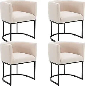 Velvet Dining Chairs Set of 4 Modern Barrel Arm Chairs with Chrome Metal Frame, Upholstered