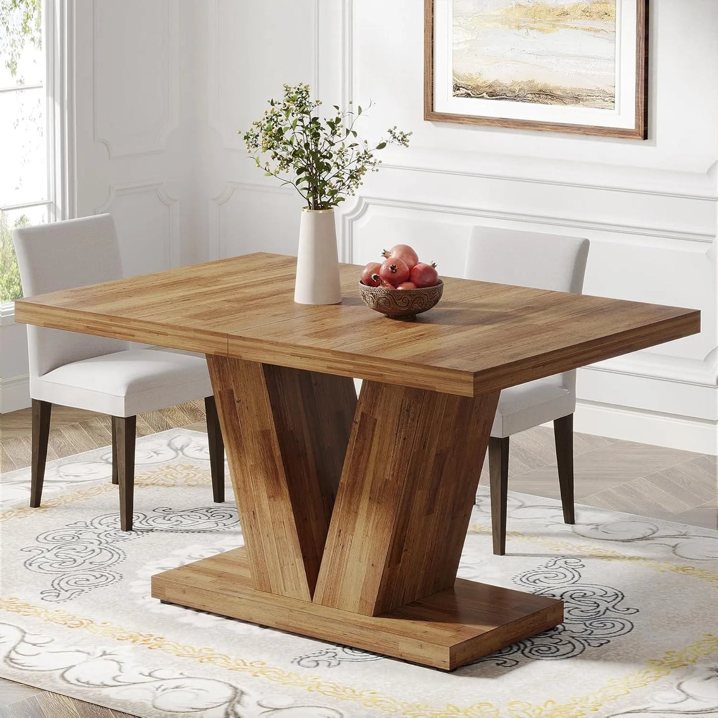 47-Inch Dining Table for 4,Dinner Table with Heavy Duty Pedestal, Farmhouse Eating Table for Home, Dining Room
