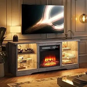 Fireplace with TV Stand 36" inch Electric Fireplace Up to 80" TVs, LED Light Entertainment Center, 70" Modern Wood High Gloss w