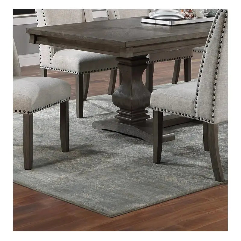 Traditional 9-Piece Dining Set with Leaf, 8 Side Chairs, Pedestal Base, Oak Finish, Wingback Design, Upholstered Cushions,