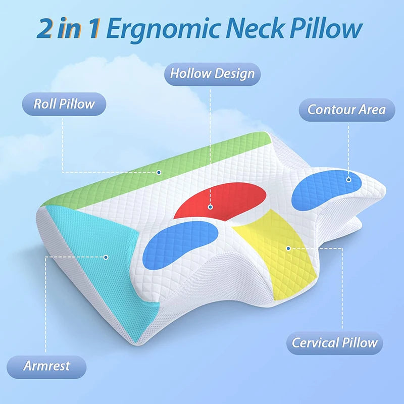 1pc Memory Foam Cervical Pillow, 2 in 1 Ergonomic Contour Orthopedic Pillow for Neck Pain, Contoured Support Pillows