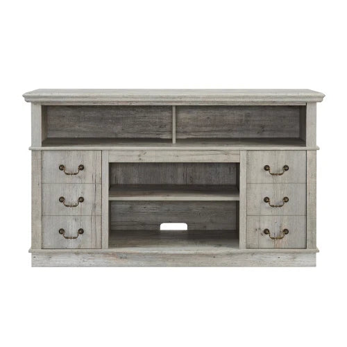 Traditional TV Media Stand Console for TV Up to 65" with Open and Closed Storage Space, Light Gray, 60"W*15.75"D*34.25"H  ﻿
