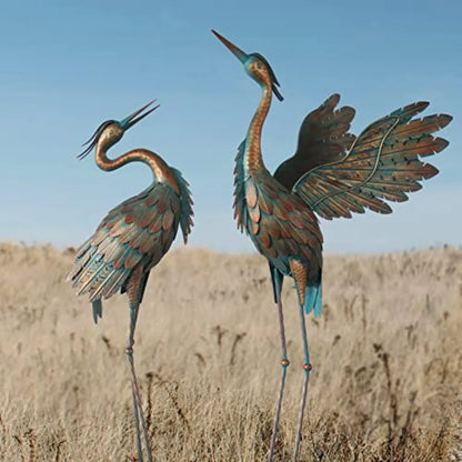 Crane Statues for Garden Decor Metal Crane Yard Art Statues Standing Heron Garden Sculptures Statues for Outdoor Decorations Se