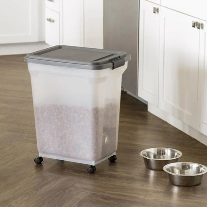 Dog Food Storage Container 40 lbs, Attachable Wheels, & Included Scoop, for Dog Cat Birds and other Pets, Food Storage Bin, Keep
