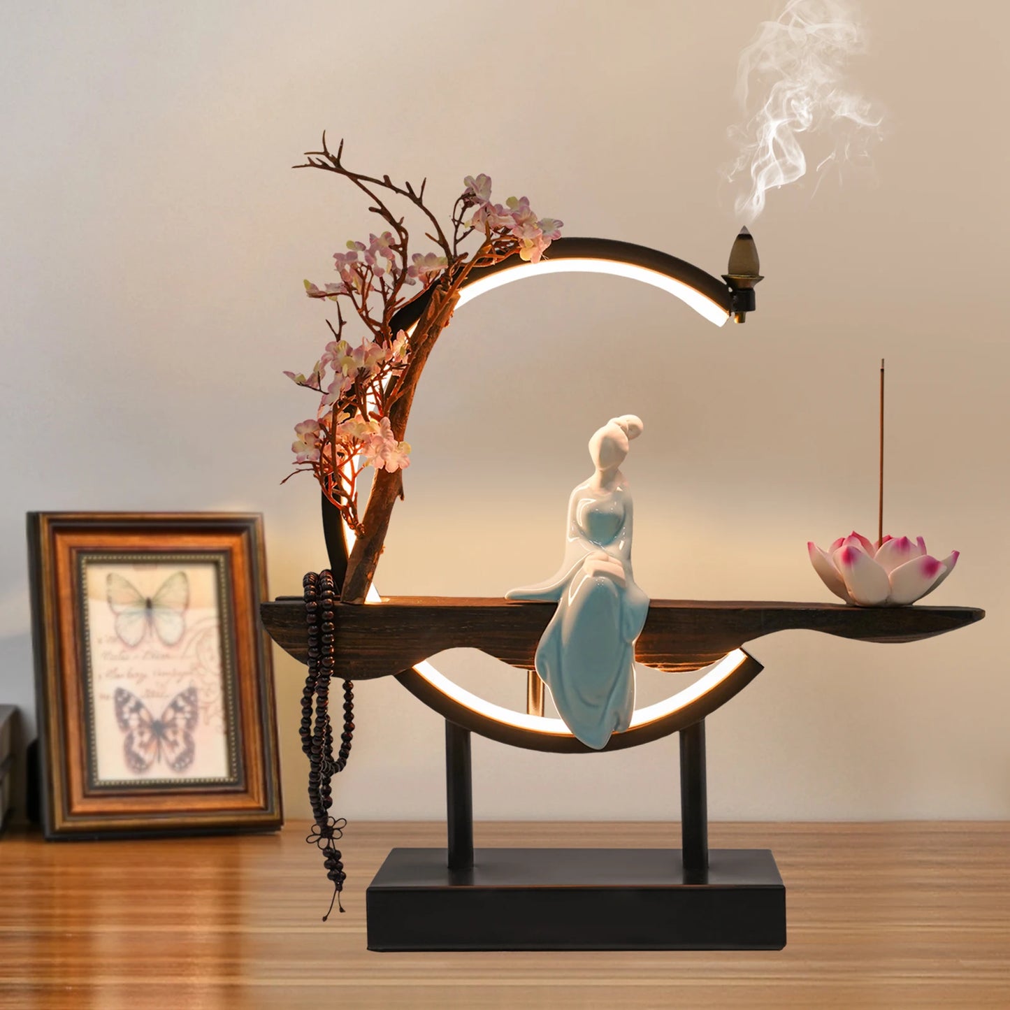 Bymaocar New Chinese Style Zen Meditation Incense Burner Set with Unique Smoke Tabletop Decoration for Living Rooms, Tea Rooms