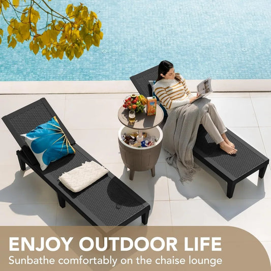 Outdoor Chaise Lounge Chair Set of 2 for Outside Pool Patio, Adjustable Waterproof Easy Assembly Chaise Lounge lounge