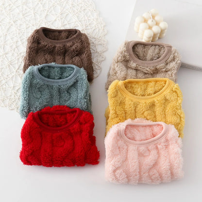 Solid Cute Wavy Double-sided Pet Warm Coat Sweater Autumn Winter Fleece Pullover Pet Clothes for Small Medium Pets