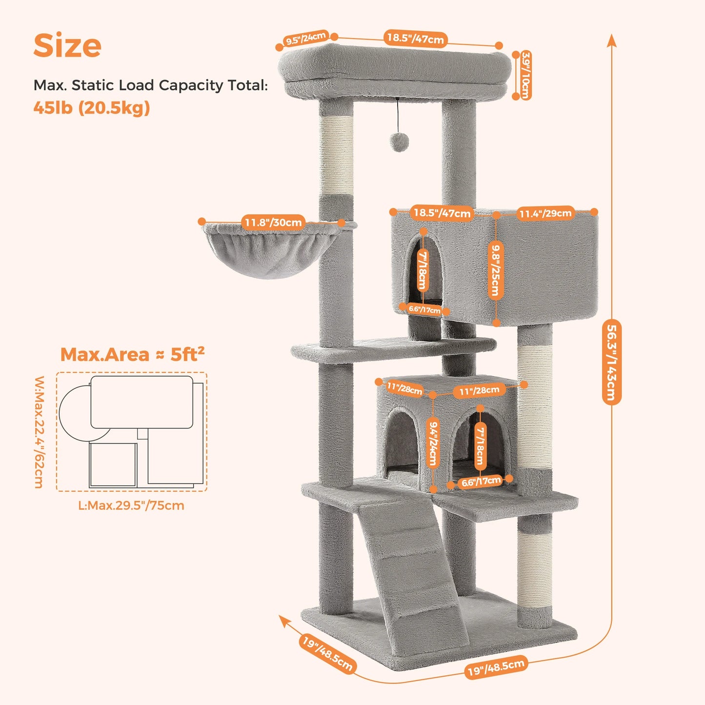 Cat Tree for Large Cats with Large Top Perch Cat Tower with Scratching Post