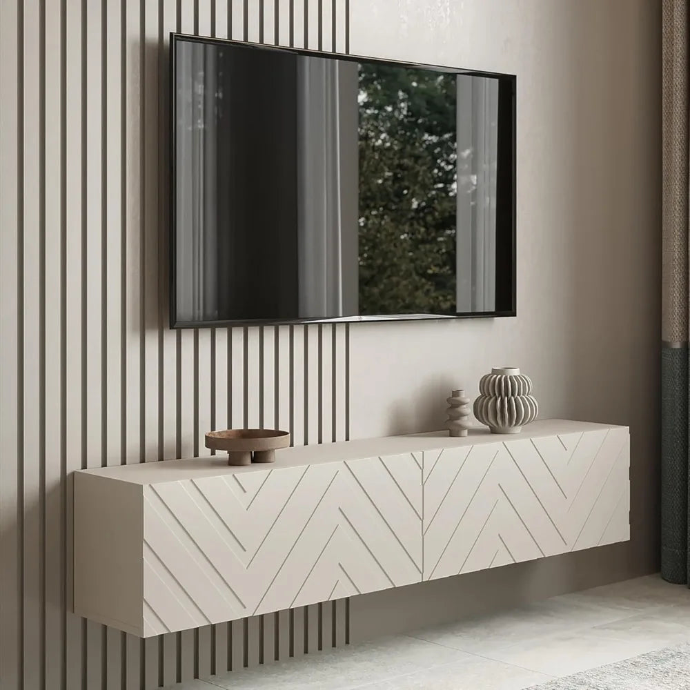 Floating TV Stand Wall Mounted for Living Room and Bedroom, Media, Entertainment Center with Storage and Drawers Fits TV 50 55