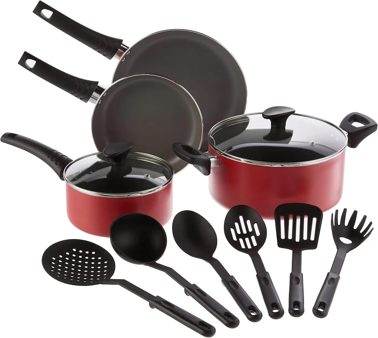 12 Piece Pots and Pans Utensils Nonstick PFOA Free Scratch Resistant Cooking Surface Compatible Nylon Aluminum