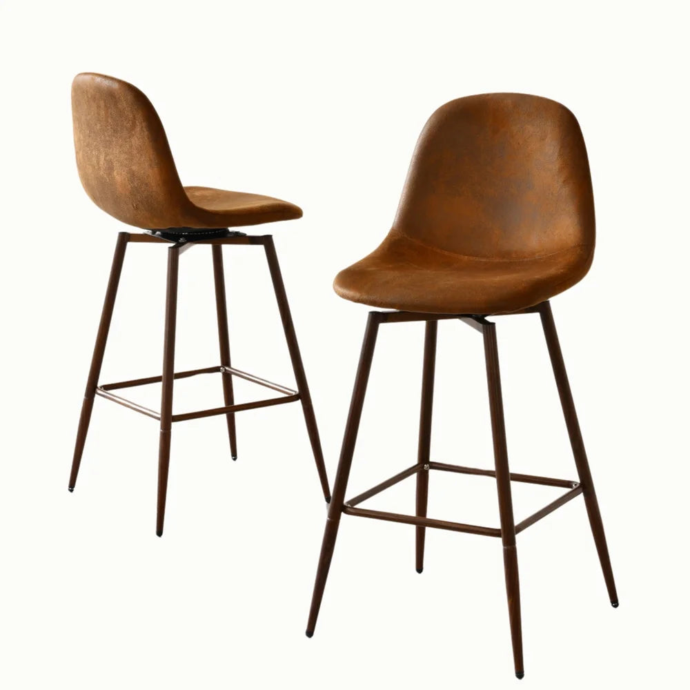 26" Swivel Bar Stools Set of 2 Ergonomic Counter Height Stools with Metal Legs Comfortable Faux Suede Upholstered Seating