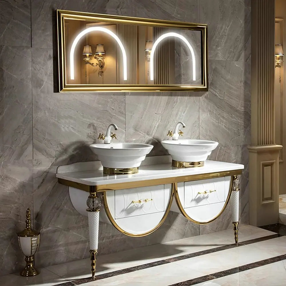Modern Stylish Stainless Steel Sink Cabinet Set Durable Bathroom Vanities Vanity Special Counter Mirror Combo