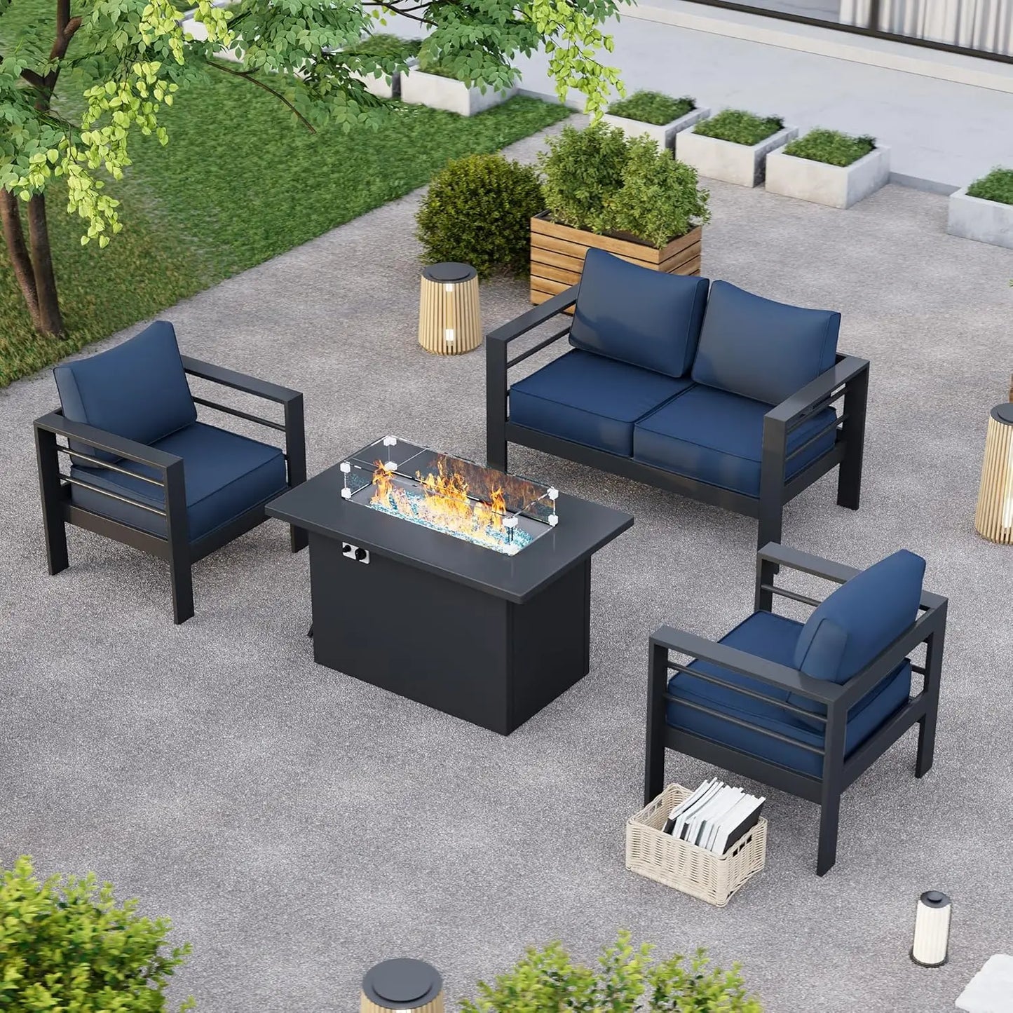 Patio Furniture Set, 6 Piece Metal Outdoor Furniture Set with Waterproof Covers for Backyard Garden