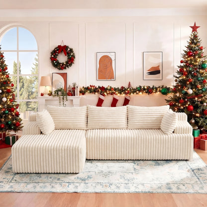 L-Shape Corduroy Sectional Sofa,Cloud-Like Couch,Boneless Couches, No Assembly Required,Deep Seat, for Living Room