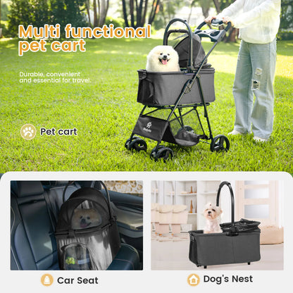 Luxury Detachable Pet Stroller Light Cup Holder Design Four-wheeled Universal Wheel Dog Cart Outdoor Travel Carrying Bag