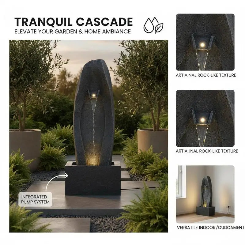Standing Cascading Stream 38.58-inch Height For Garden Home Backyard, Rock Base Style Waterfall LED Light Water Pump Floor Decor Outdoor Indoor Ornament