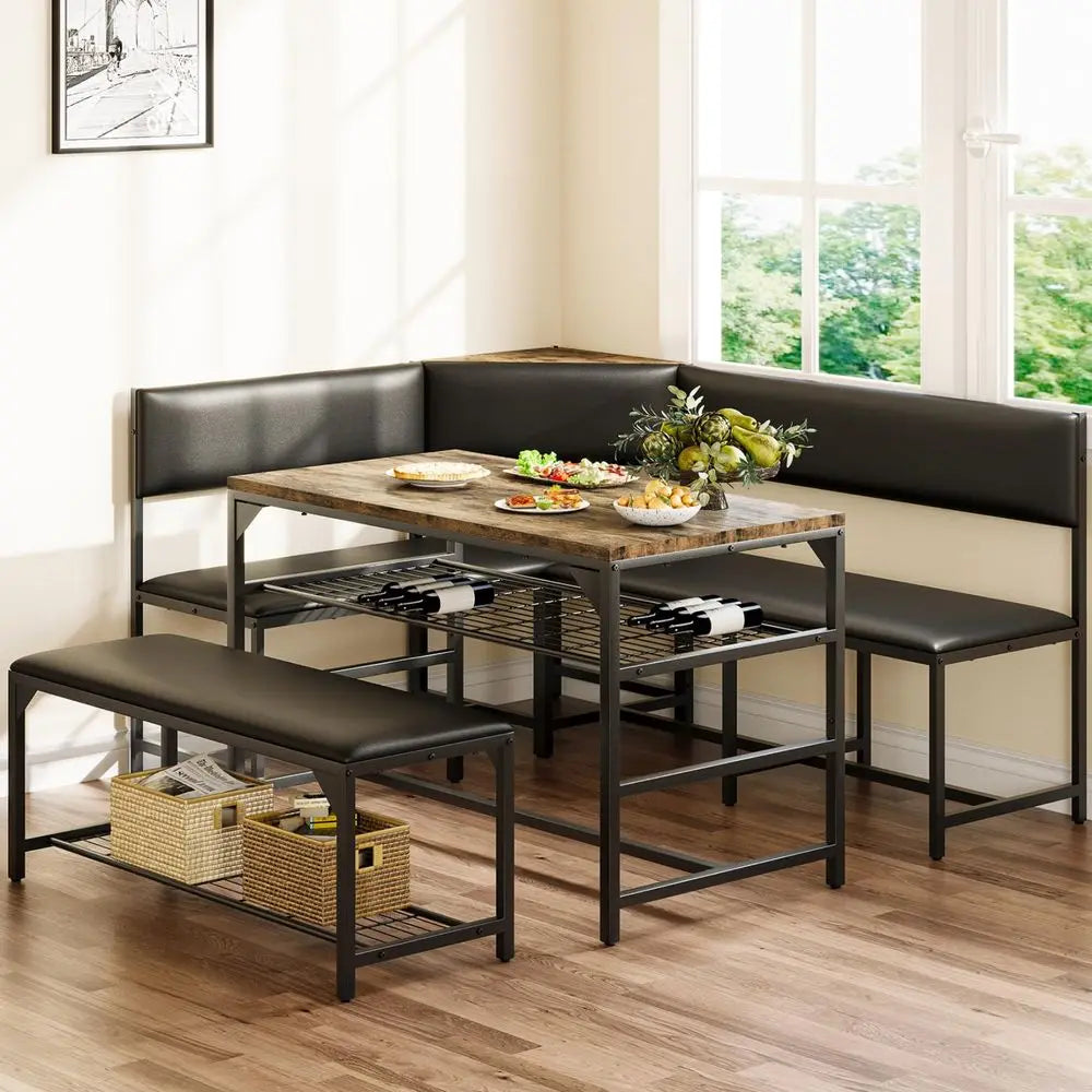 Kitchen Breakfast Nook Table Set with Soft Seat, Corner Dining Table Set for 4-6 People.