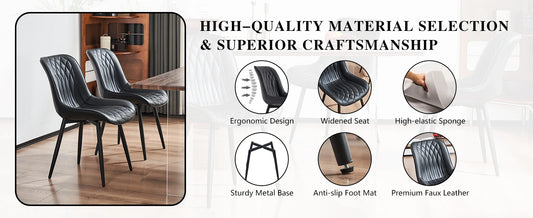 Black Dining Chairs Set of 2 with High Backs Mid Century Modern Kitchen & Dining Room Chairs PU Faux Leather Upholstered