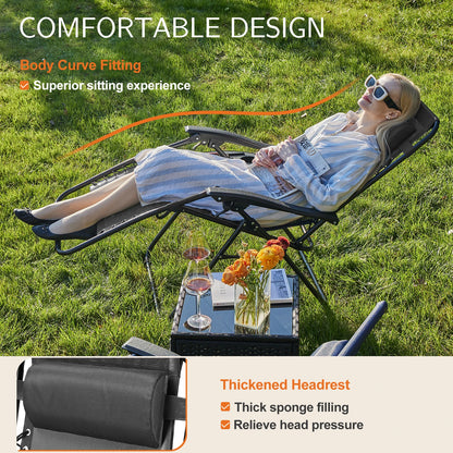 Zero Gravity Set of 2 Portable Recliner Camping Patio Outdoor Garden Lounge Chair with Cup Holder Trays Adjustable Pillow