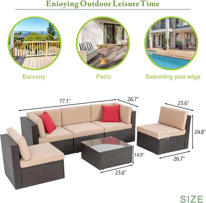 7 Piece Patio Furniture Set with Gas Fire Pit Table, Outdoor Conversation Sets Wicker Rattan Sectional Sofa with Coffee