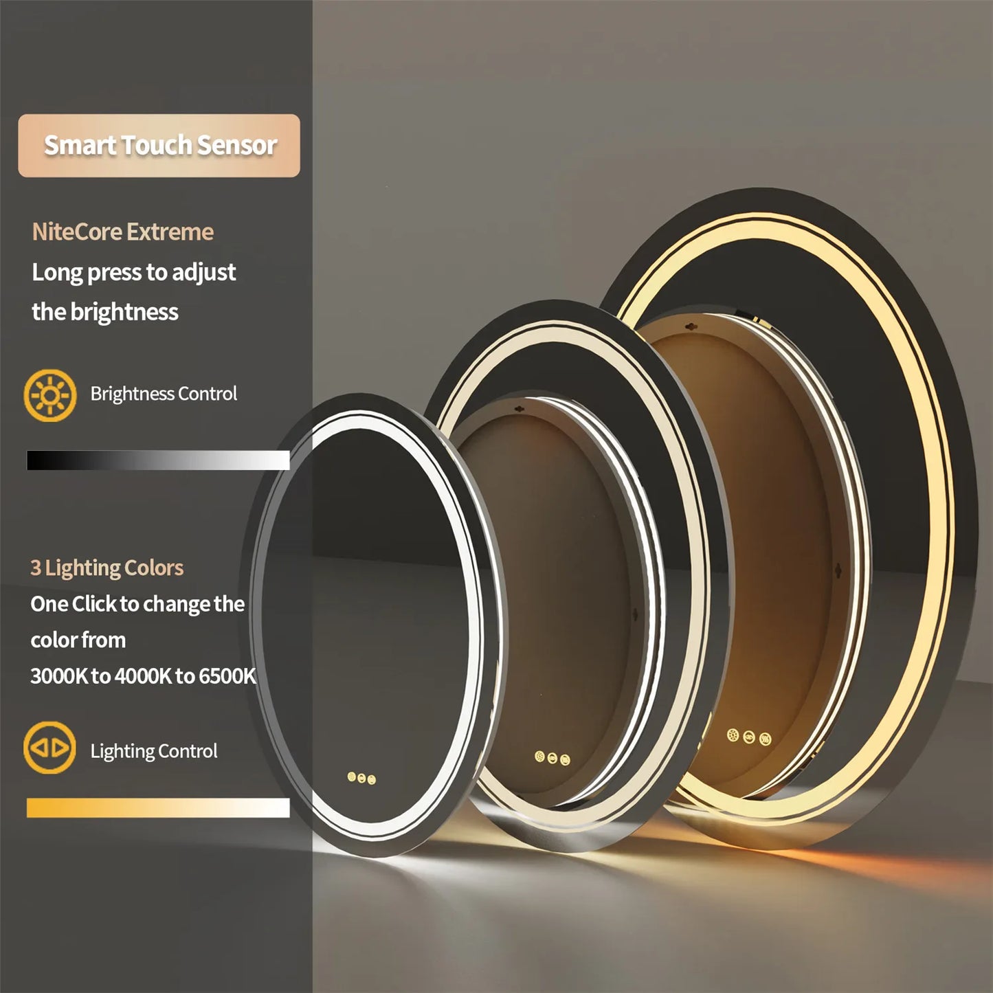 Oval LED Bathroom Mirror Dimmable Light Wall Mounted Makeup Mirror with Demist Illuminated Vanity Mirror