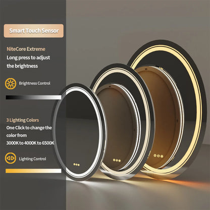 Oval LED Bathroom Mirror Dimmable Light Wall Mounted Makeup Mirror with Demist Illuminated Vanity Mirror