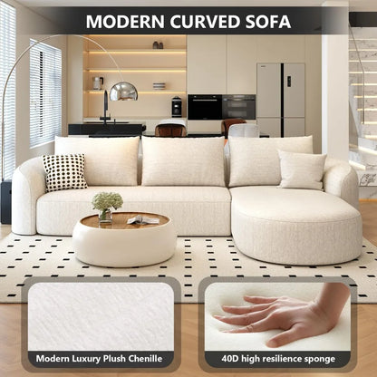 Sectional Couches Luxury Modern Curved Back Sofa,Minimalist Comfy L-Shape Boneless Cloud Couch for Living Room