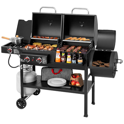 2-Burner Gas and Charcoal Combo Grill with Offset Smoker & Side Burner, 34,000 BTU Dual Fuel Grill, 1020 Sq. In., Customized