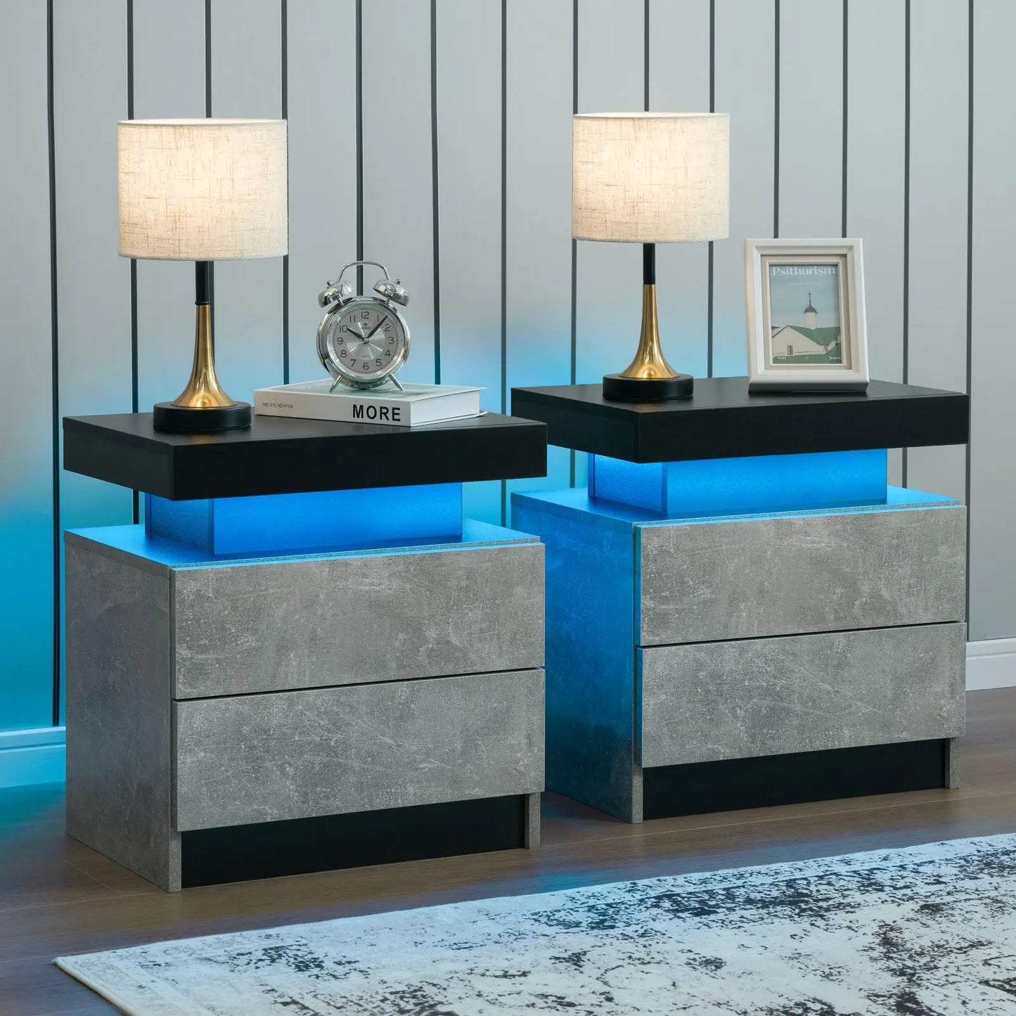 Nightstand Set of 2 LED Nightstand with 2 Drawers,Night Stand  with LED Light,Bedside Table with Drawers for Bedroom