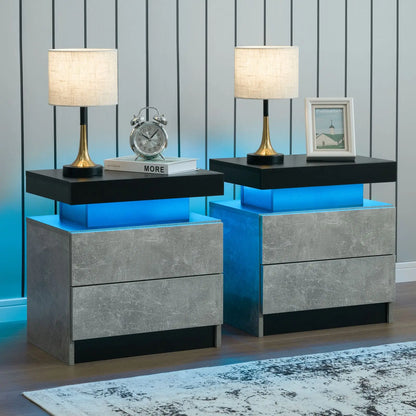 Nightstand Set of 2 LED Nightstand with 2 Drawers,Night Stand  with LED Light,Bedside Table with Drawers for Bedroom