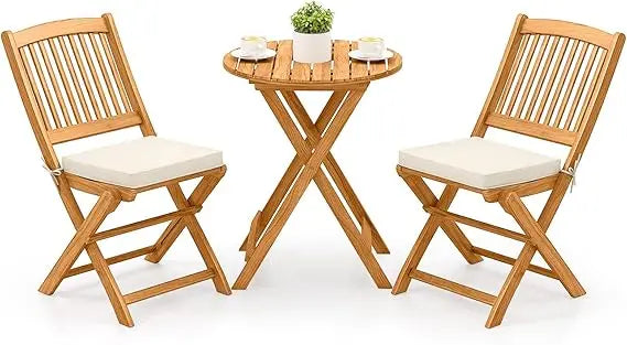 Folding Bistro Set, Outdoor Table and Chairs Set with Soft Cushions