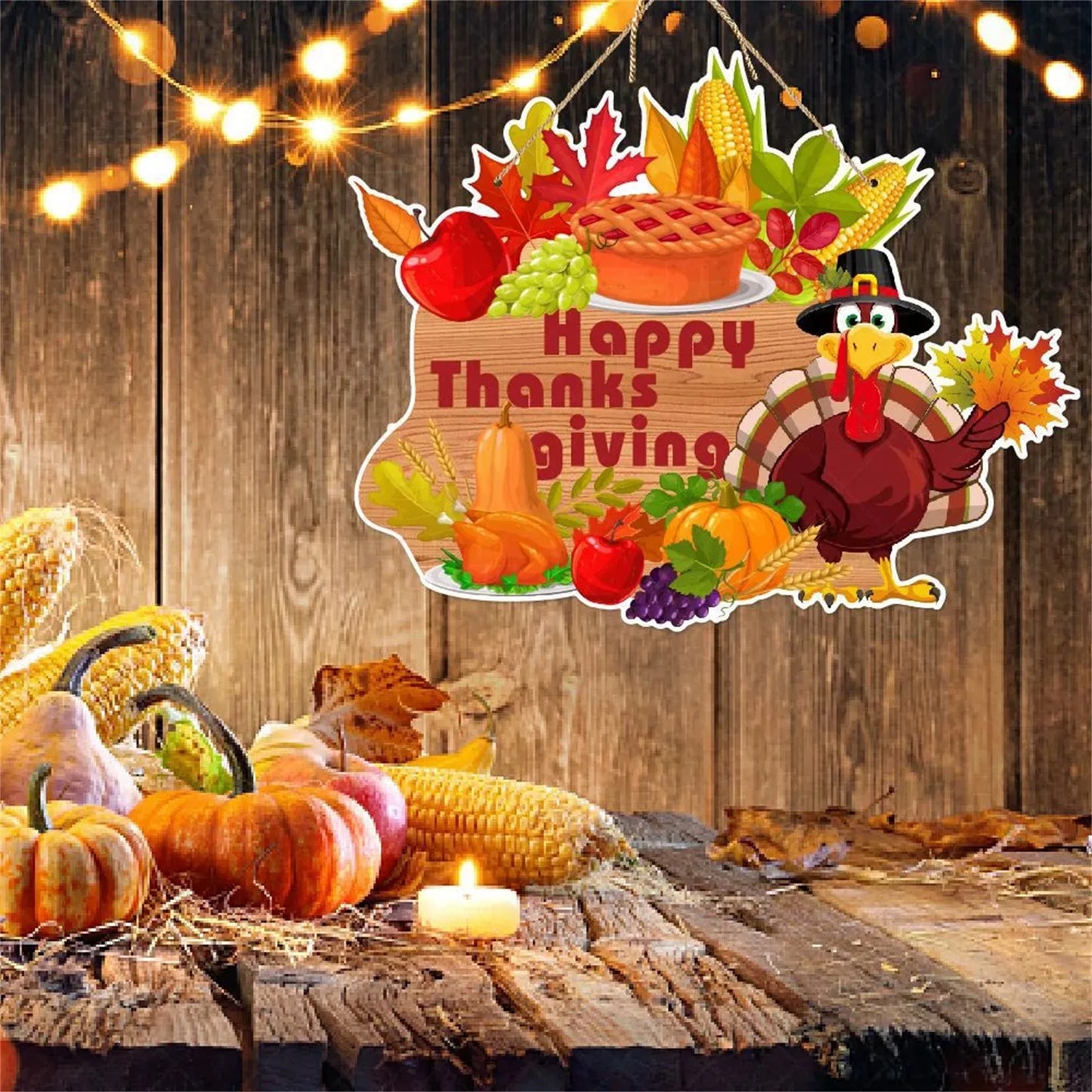 Thanksgiving Front Door Welcome Sign Turkey Pumpkin Car Hanging Decor Harvest Paper Wreath for Home Party Celebration