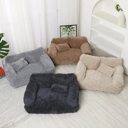 Plush Pet Sofa Bed - Extra Thick Winter Warmth Large Detachable Washable Dog Cat Cover Pet Sofa