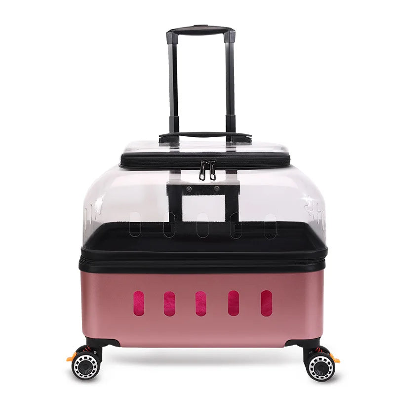 Dog Cat Transparent Bubble Carrier Airline Approved Hard Shell Portable Rolling Luggage Travel Case Dog Stroller Dog Car