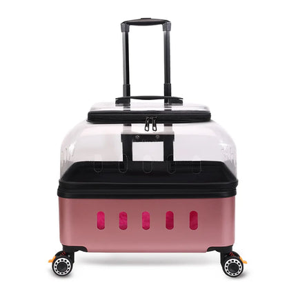 Dog Cat Transparent Bubble Carrier Airline Approved Hard Shell Portable Rolling Luggage Travel Case Dog Stroller Dog Car