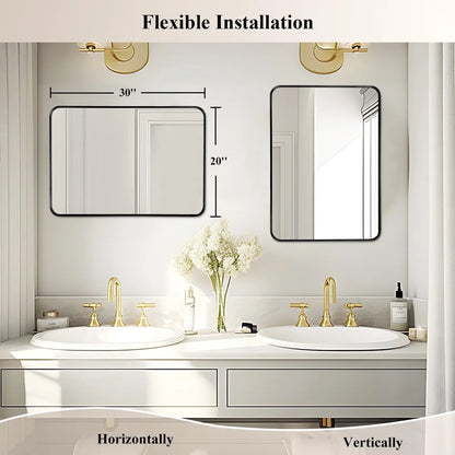 High Definition Rectangular Bathroom Mirror 20x30 Inch Wall Mounted Explosion Proof Metal Frame Easy Installation Modern Design