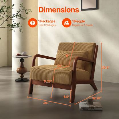 Mid Century Modern Accent Chair, Comfy Fabric Reading Chair with Solid Wood Frame, Easy Assembly Armchair for Living Room ，Bedro