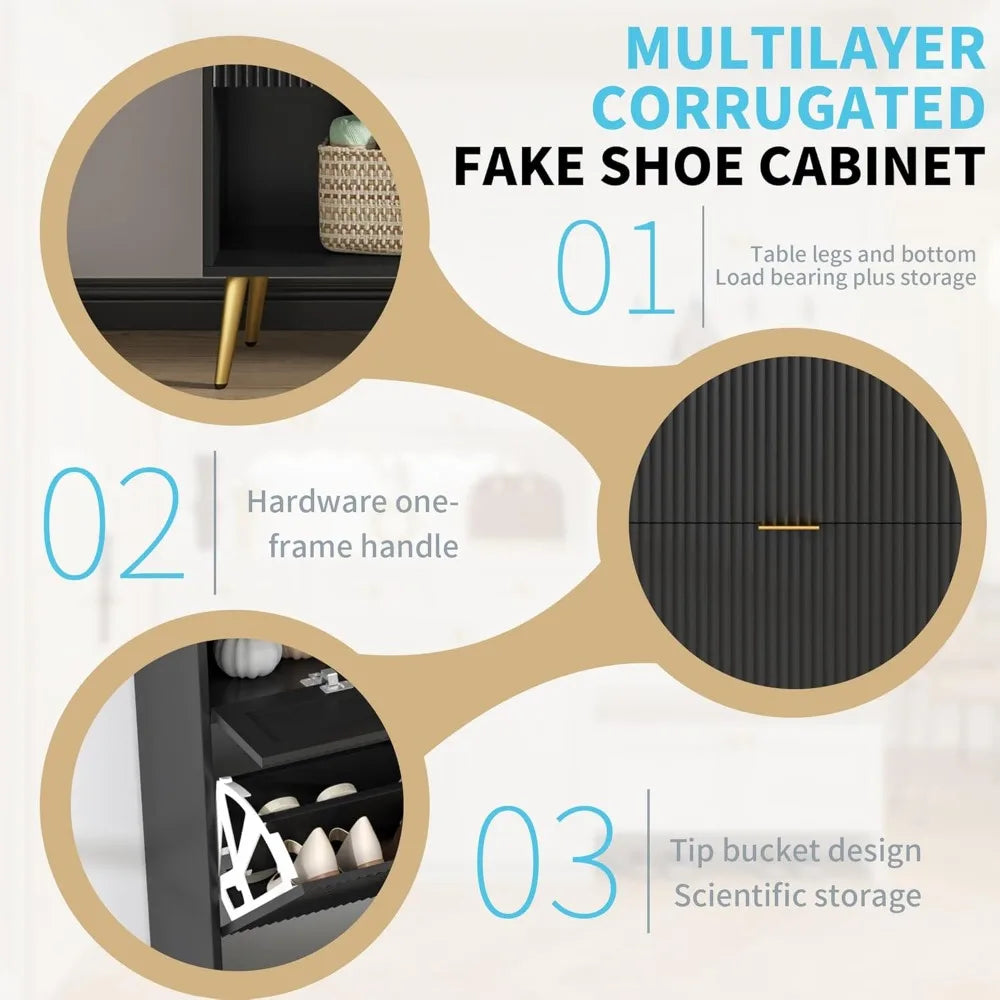 Shoe Storage Cabinet with 2 Flip Drawers Narrow Shoe Cabinet with Doors Freestanding Shoe Organizer Cabinet with Adjustable Shel
