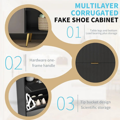 Shoe Storage Cabinet with 2 Flip Drawers Narrow Shoe Cabinet with Doors Freestanding Shoe Organizer Cabinet with Adjustable Shel